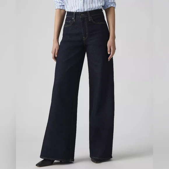 Levi's Dark Wash Indigo Wide Leg High-rise Zip Premium Jeans Size 29 - Picture 3 of 13